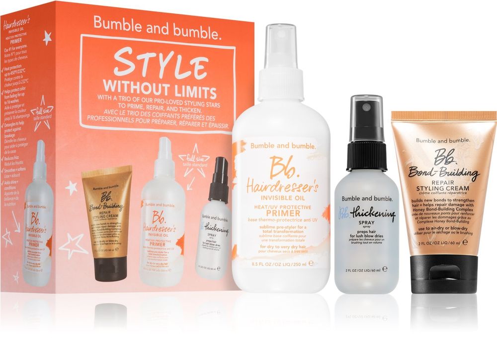 Bumble and bumble Hairdresser&#39;S Invisible Oil Heat / UV Protective Primer PrEP spray 250 мл + Bb . Bond-Building Repair Styling Cream styling cream 60 мл + Thickening Spray Volume spray 60 мл Style Without Limits Kit