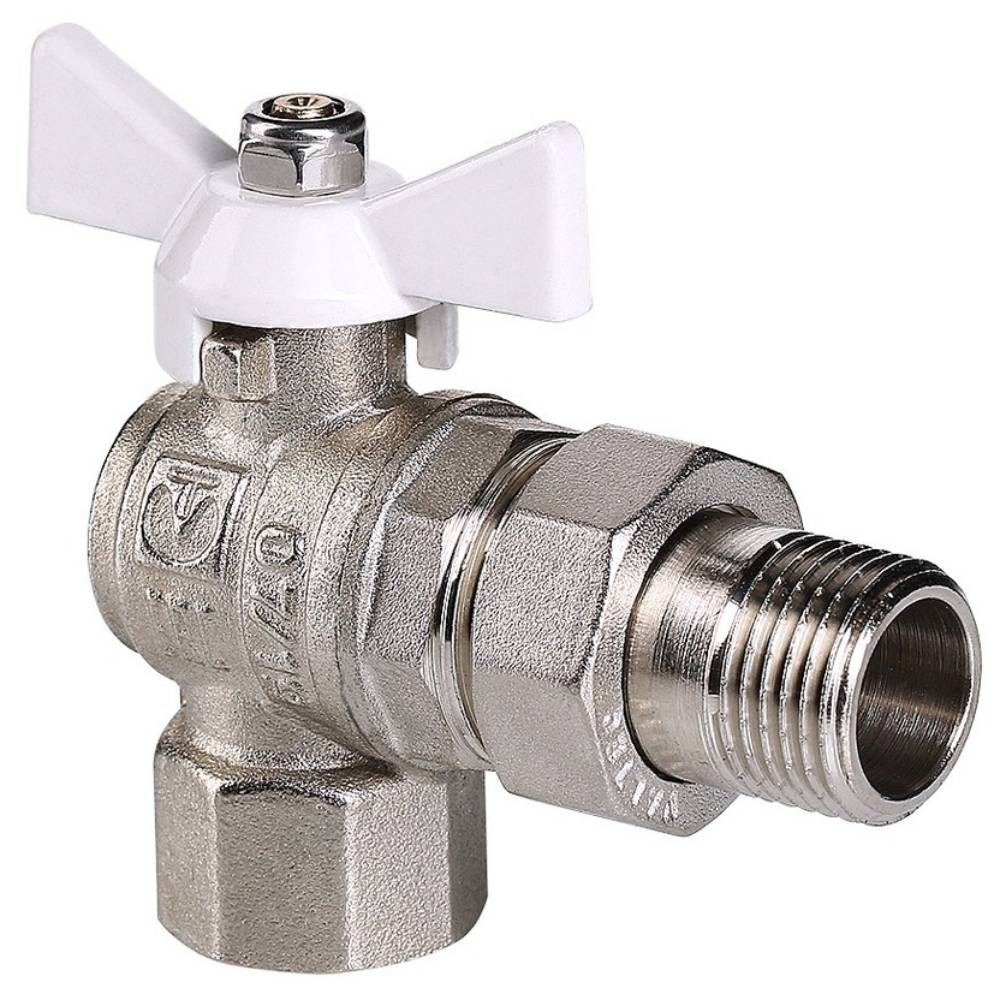 Кран шар. Valtec VT.228.NW.04 BASE ВН 1/2" с американкой бабочка белая угловой