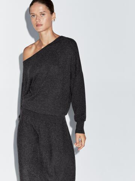 Massimo Dutti Свитер из смесовой шерсти с асимметричным воротником, серый