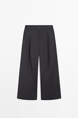 Massimo Dutti Широкие брюки со складками из поплина, светло-синий
