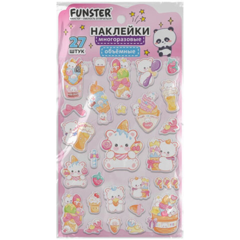 Наклейки объемные "Яркий микс", 19х13,5 см, ассорти 12 видов, FUNSTER (ФАНСТЕР), 666087