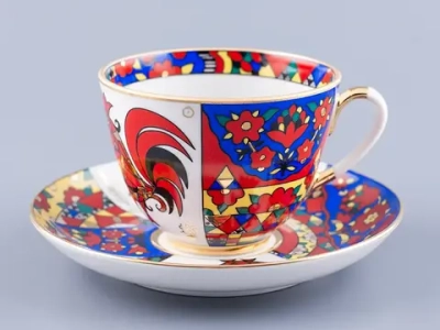 Трехпредметный комплект чайный 230 мл форма Весенняя рисунок Народные узоры арт. 81.18074.00.1