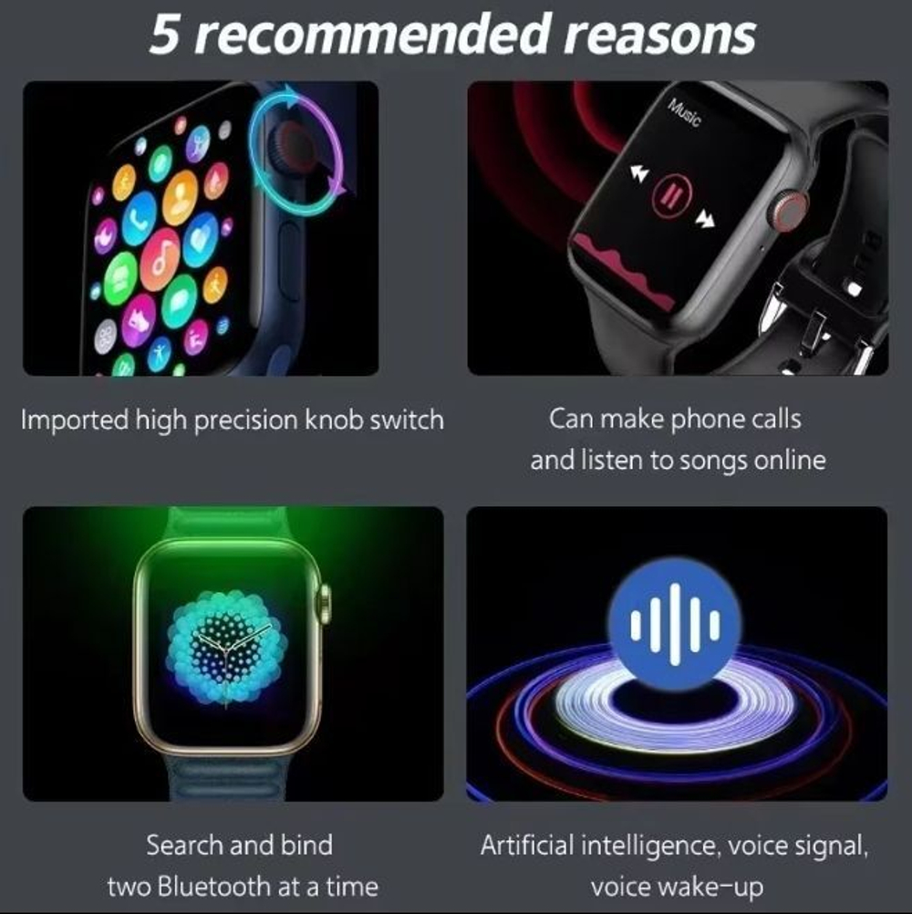 Умные часы I7-Black Pro, 1,77-дюймовый водонепроницаемый фитнес-трекер в спортивном стиле с пульсометром. Товар уцененный