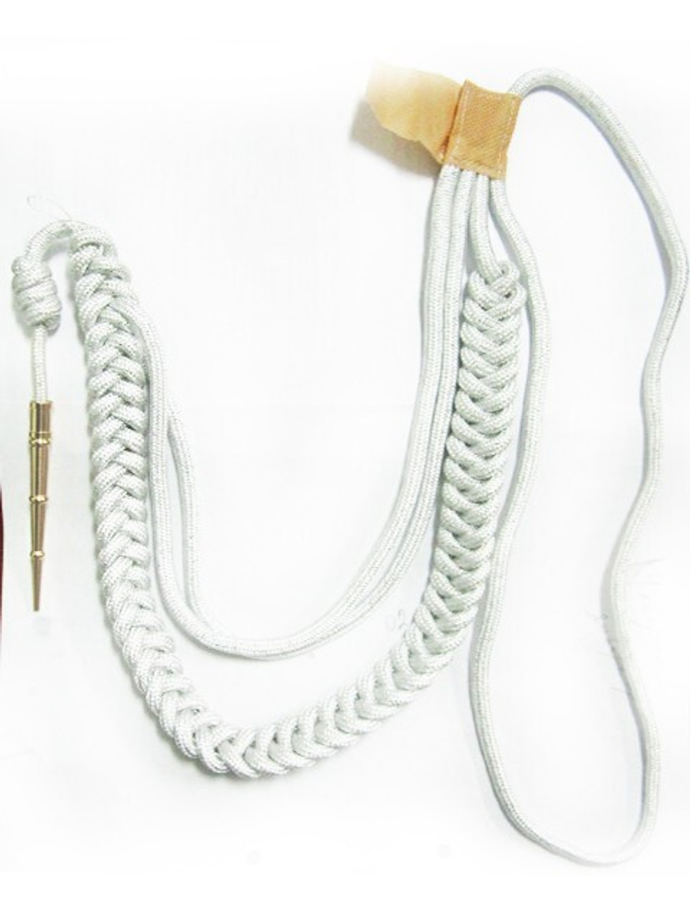 Аксельбант офицерский (1 наконечник) шелк белый с люрексной нитью