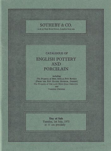 Каталог аукциона Sotheby's, Лондон, Английская керамика и фарфор из частных коллекций от 1 июля 1975 года