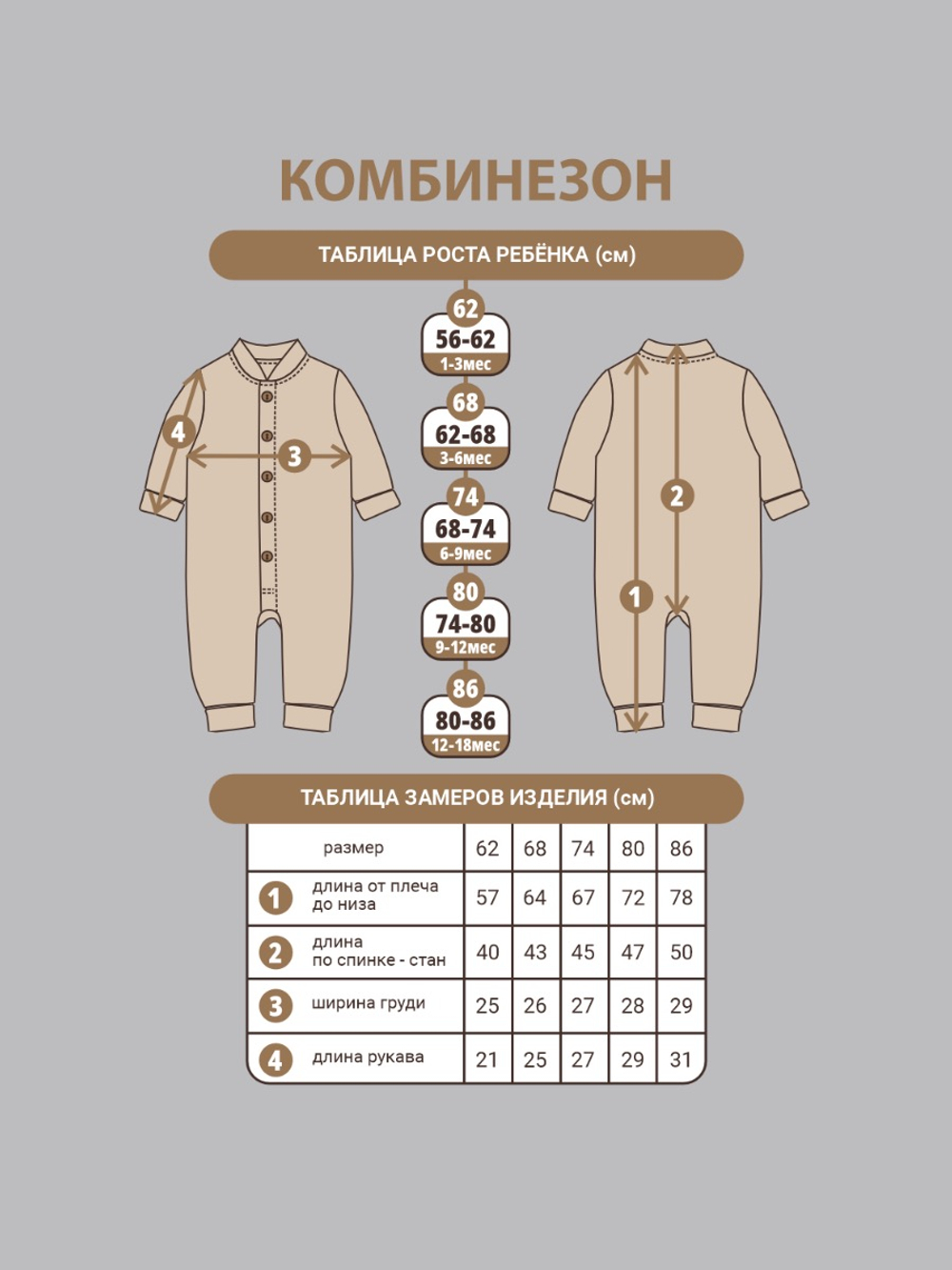 Комбинезон растущий на молнии "Сердечки", Крем
