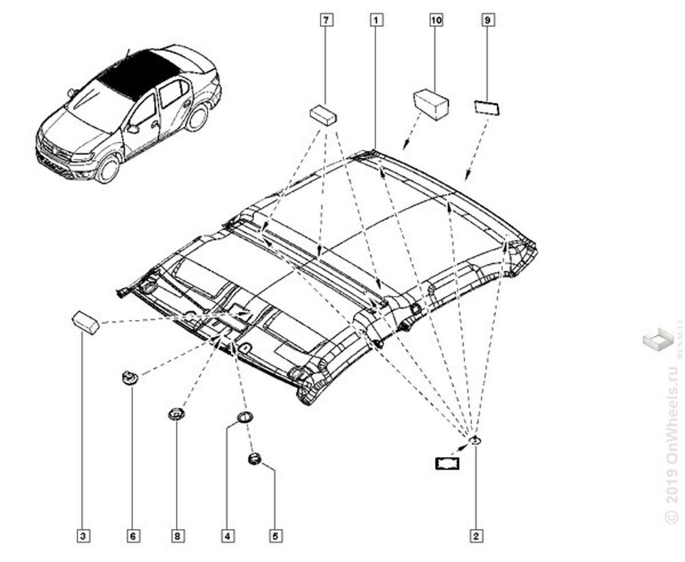 Обшивка потолка Renault Logan II с 2014 г. (Renault)