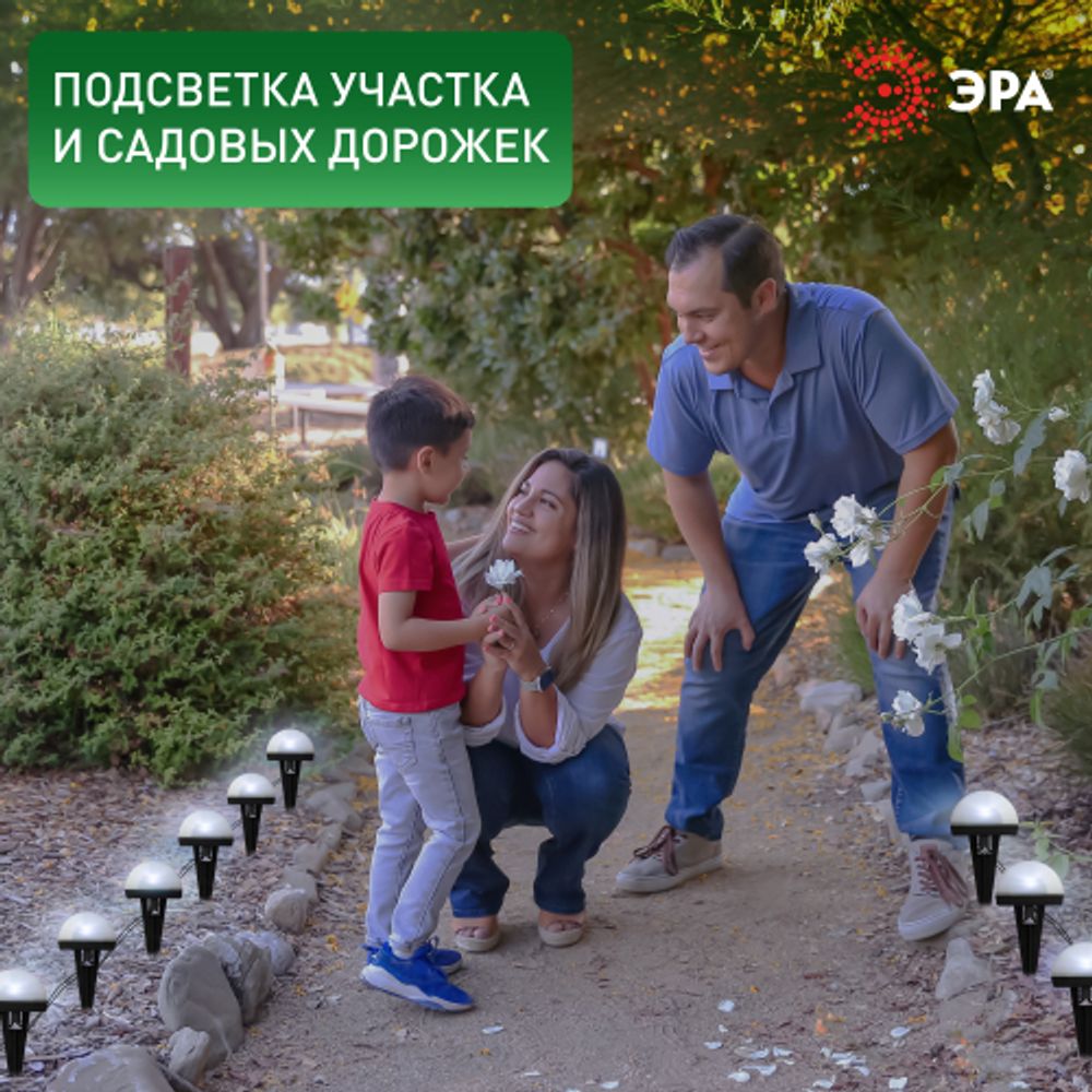 Садовая гирлянда ЭРА ERASF23-18 для подсветки дорожек на солнечной батарее 3,8 м (длина рабочей части 1,8 м) 10 LED | Садовые декоративные светильники