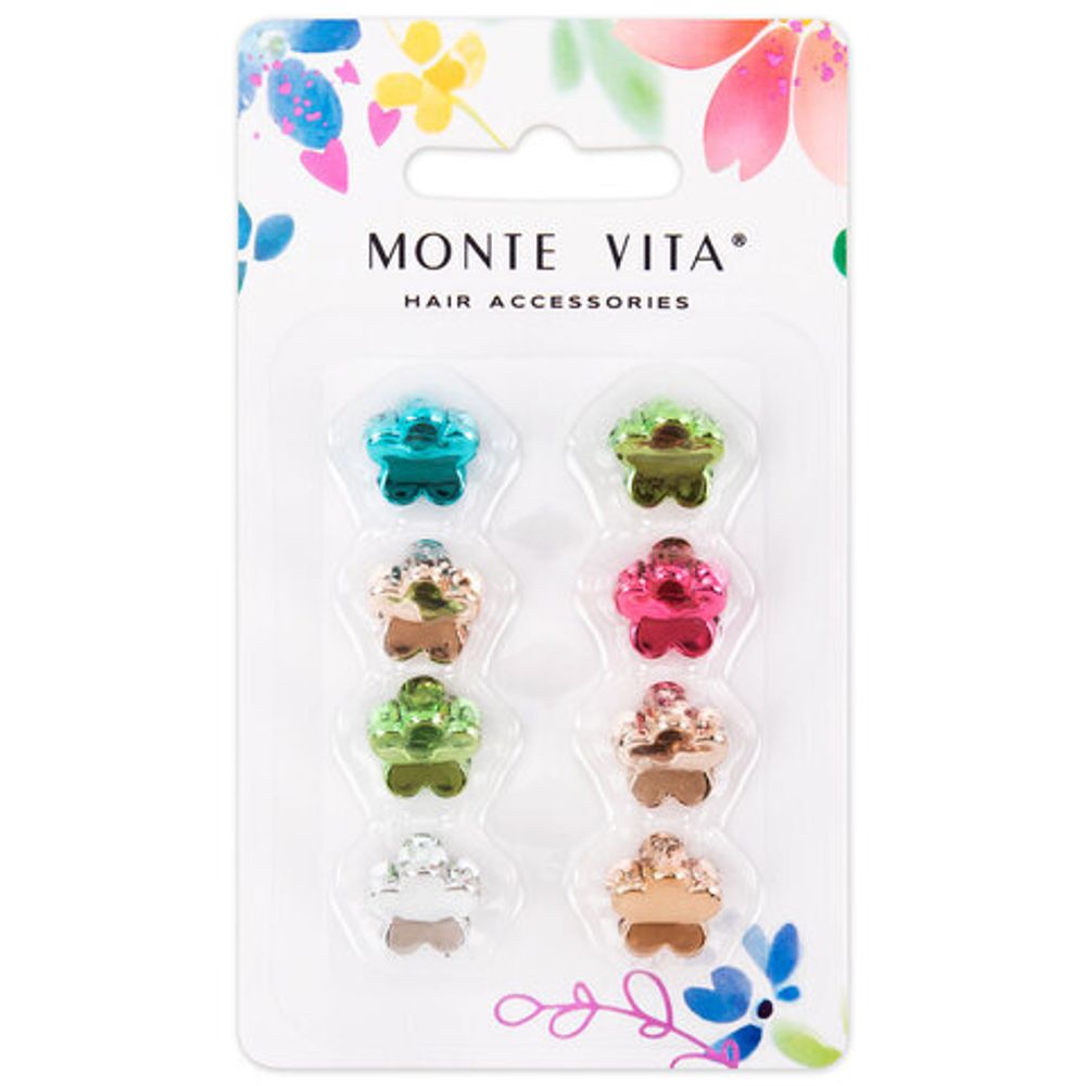 Крабы для волос НАБОР 8 шт., 1 см, зеркальный, MONTE VITA, 457030
