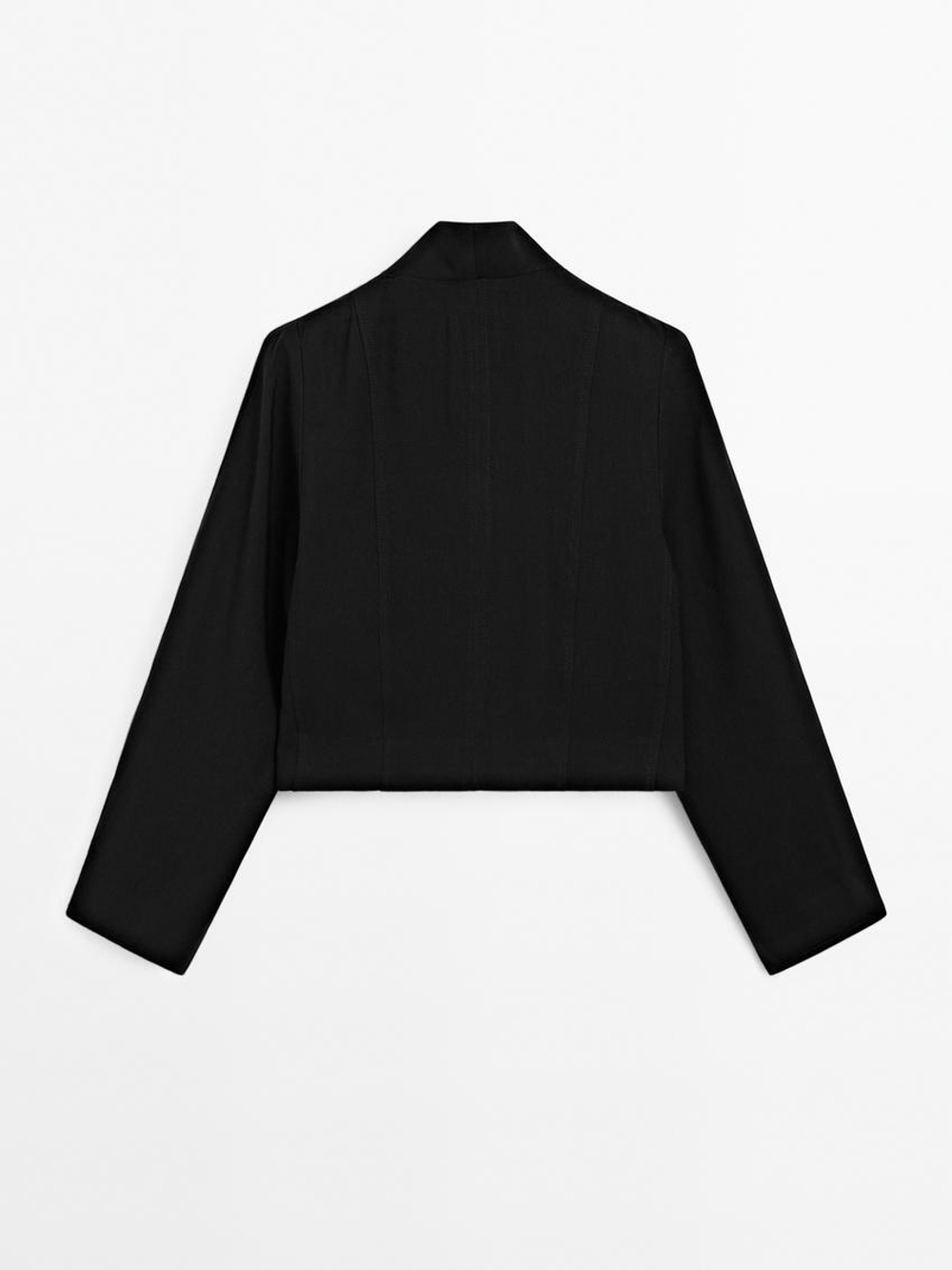 Massimo Dutti Короткий блейзер из смесовой льняной ткани, черный