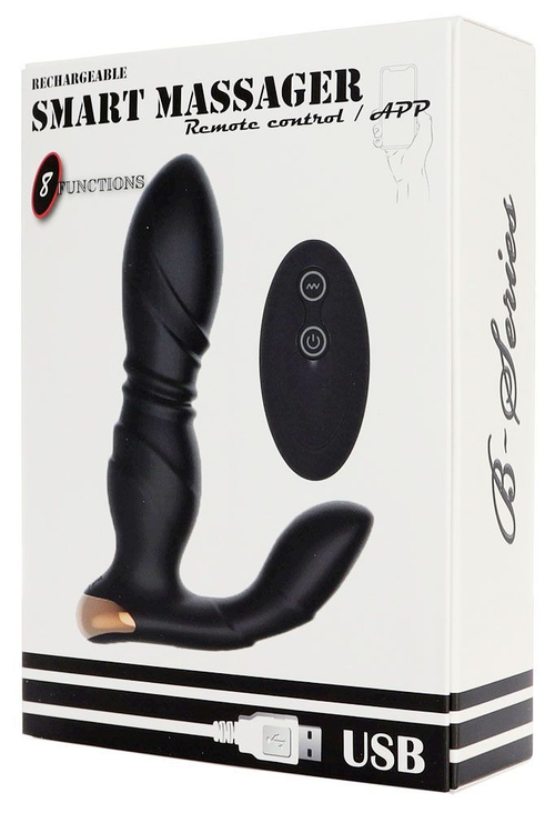 Черный L-образный вибромассажер простаты с пультом ДУ