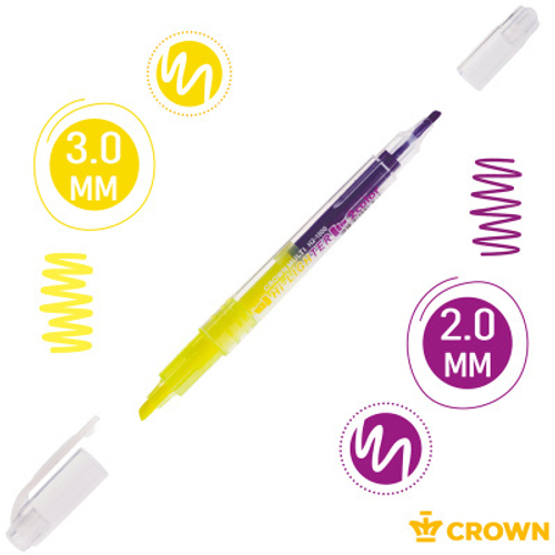 Текстовыделитель двухсторонний Crown "Multi Hi-Lighter Twin" желтый/фиолетовый, 3/2мм И