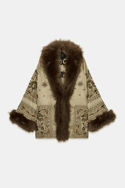 ZARA КИМОНО С ВЫШИВКОЙ — ZW COLLECTION LIMITED EDITION, СВЕТЛО-ЗЕЛЕНЫЙ