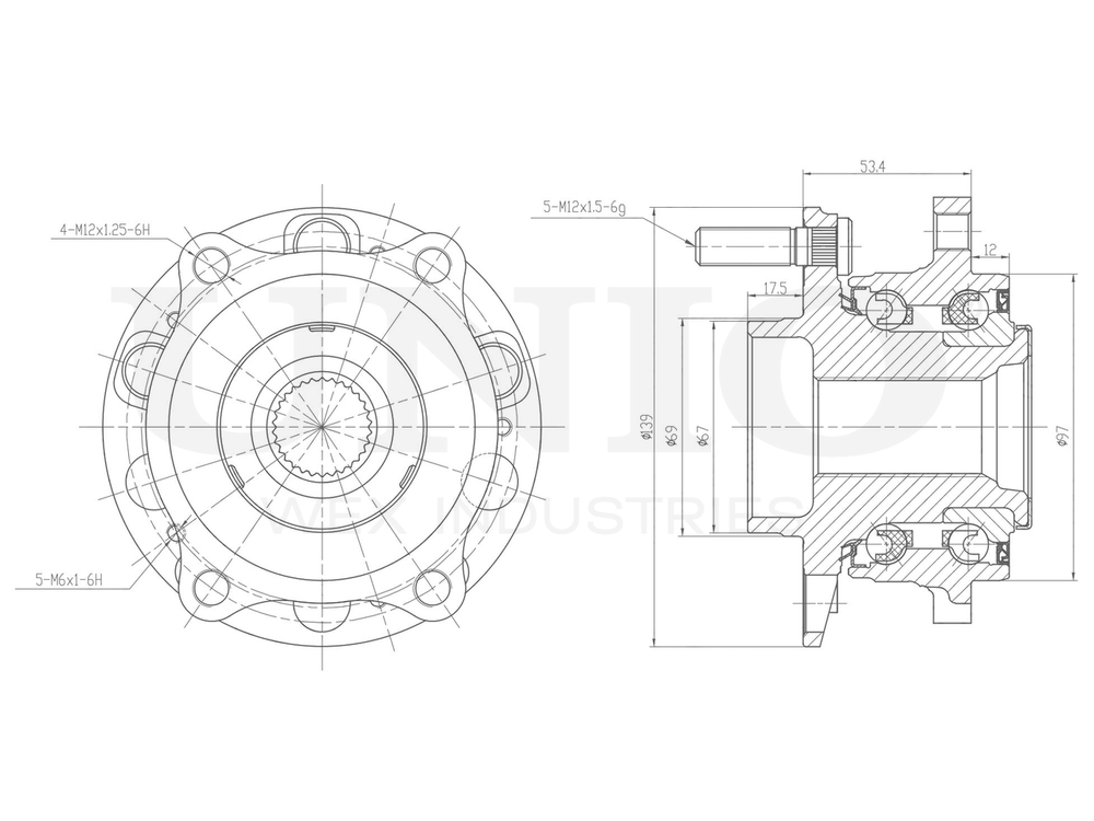 Ступица передняя (без ABS) UNIO HUB-20261