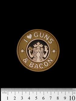 Шеврон I Love Guns & Bacon PVC. Койот