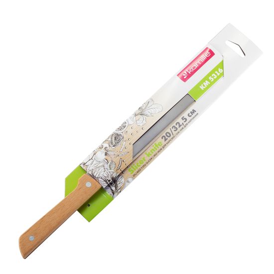 Нож кухонный разделочный для мяса из нержавеющей стали Kamille КМ-5316 (лезвие 20 см, рукоятка 12,5 см) из нержавеющей стали с деревянной ручкой