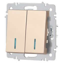 Выключатель Intro Accent 6-105-04 двойной с подсветкой, 10А-250В, IP20, СУ, AL/CU, шампань | Intro