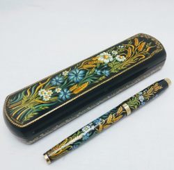 Ручка с росписью Палех в шкатулке "Пшеница с васильками"