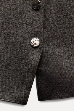 ZARA ЖИЛЕТ ИЗ ЭЛАСТИЧНОГО ТРИКОТАЖА С ПУГОВИЦАМИ, КОРИЧНЕВАТЫЙ