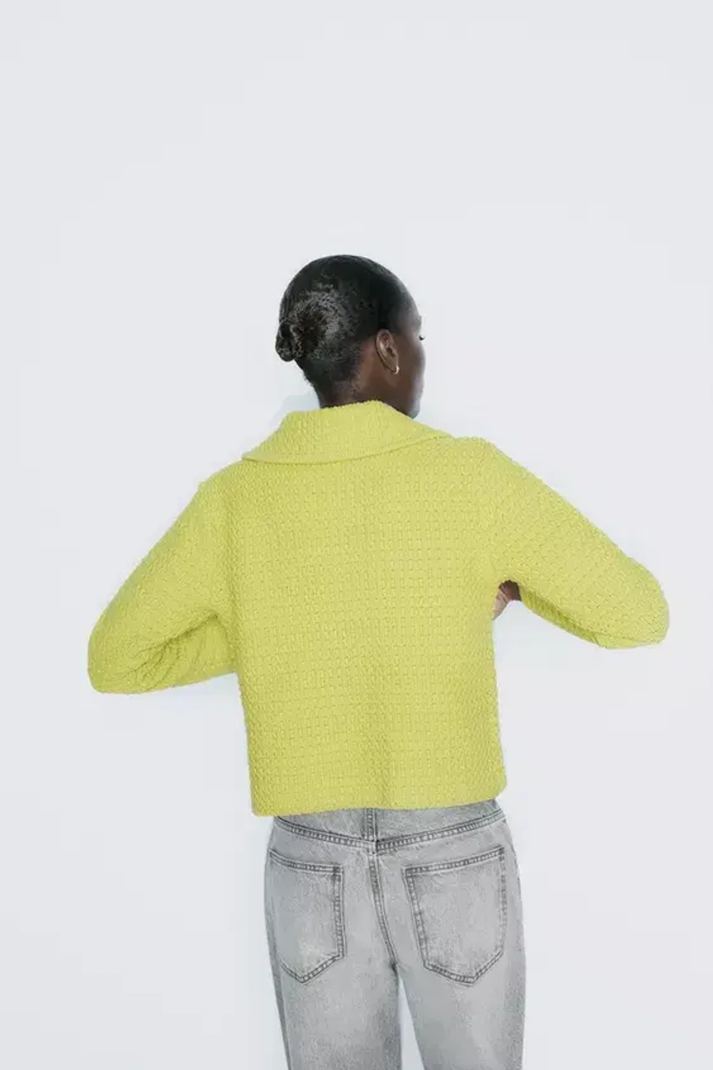 ZARA КАРДИГАН КРУПНОЙ ВЯЗКИ С КРУГЛЫМ ВОРОТНИКОМ, ЛАЙМОВЫЙ