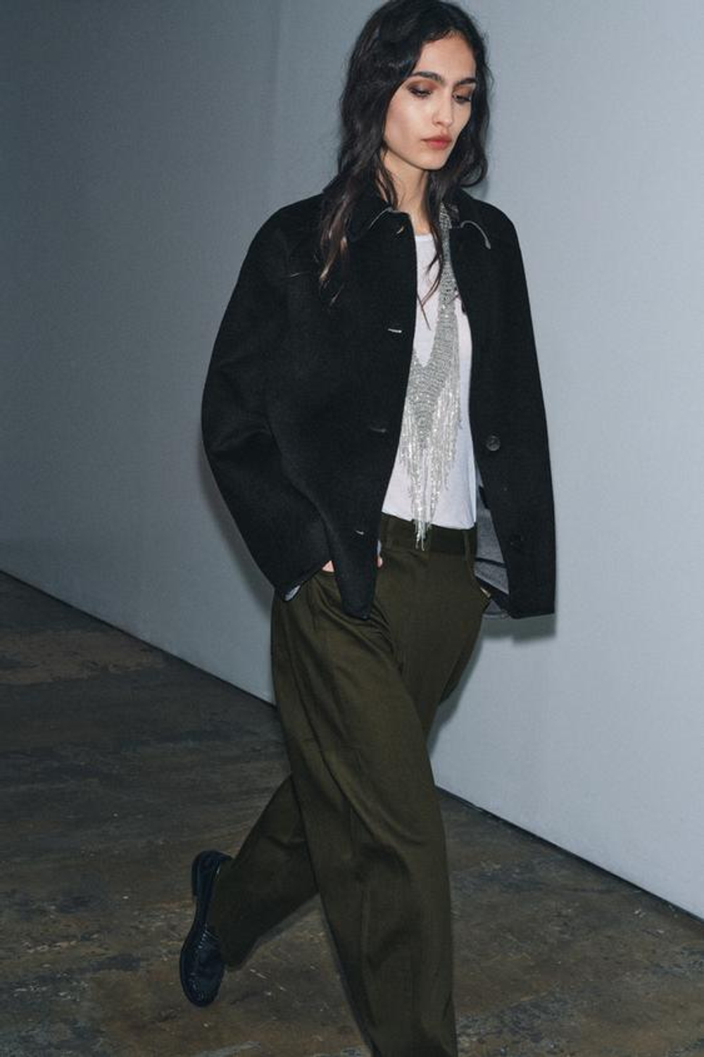 ZARA БРЮКИ-БАЛЛОНЫ ZW COLLECTION, ТЕМНО-ЗЕЛЕНЫЙ