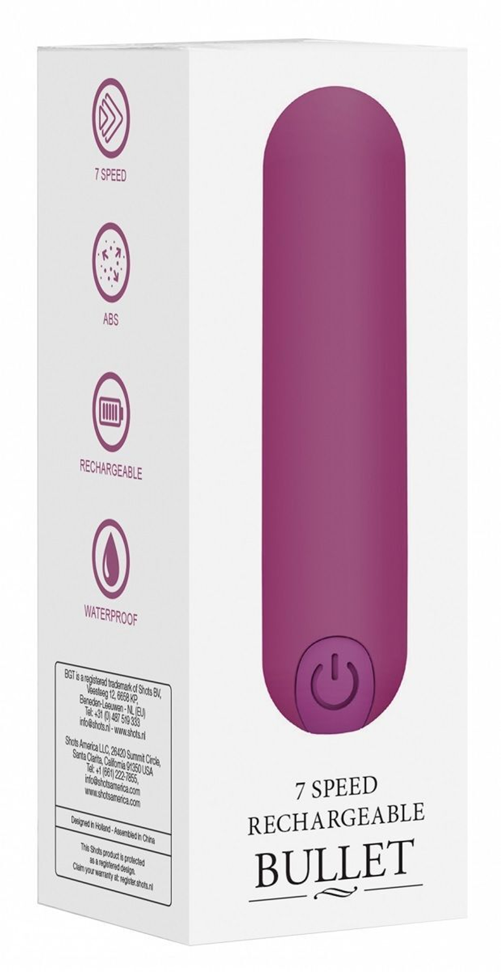 Фиолетовая перезаряжаемая вибропуля 7 Speed Rechargeable Bullet - 7,7 см. (Цвет: фиолетовый)