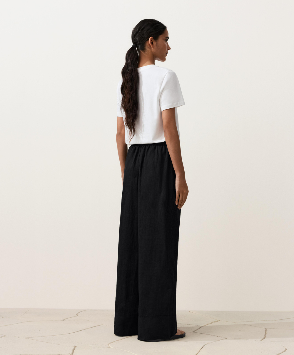 OYSHO Прямые брюки из 100% льна с декоративной строчкой, черный