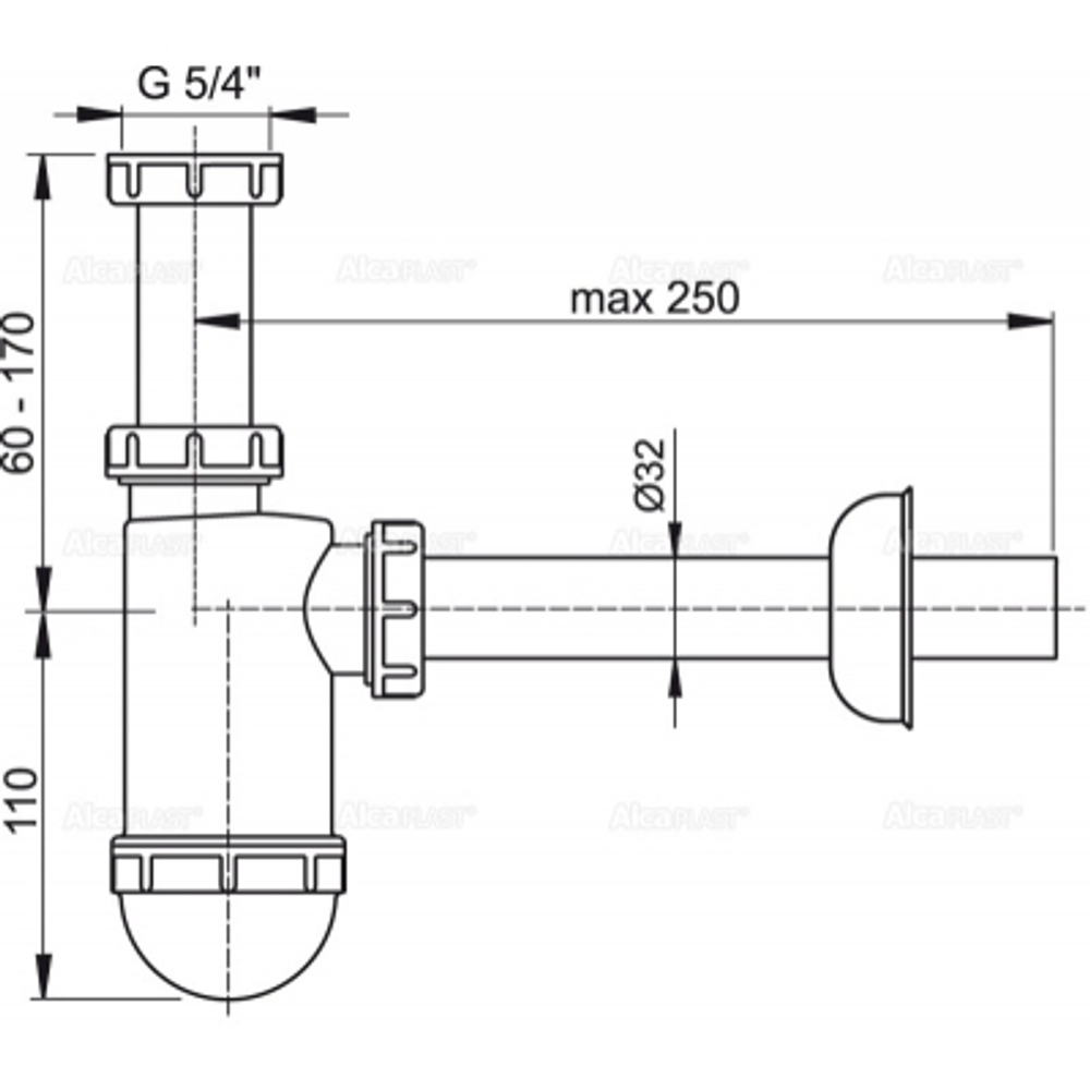 A430 Сифон для умывальника D32 c накидной гайкой 5/4"