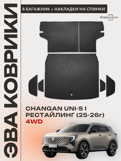 Коврики ЭВА в багажник с накладками на задние сидения для Changan UNI-S рестайлинг 4WD (CS55 Plus рестайлинг 2) 2025-2026г