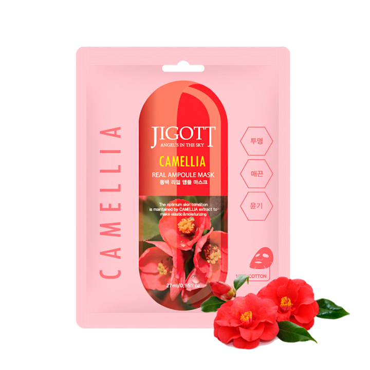 Маска для лица Jigott Camellia Real Ampoule Mask тканевая Камелия 27 мл