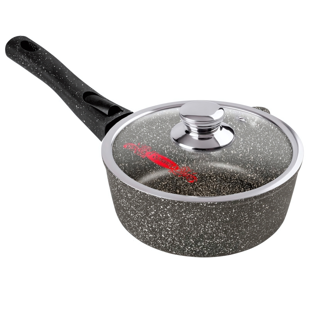 Ковш 1л Гранит со съемной ручкой и стеклянной крышкой, кш1613аг