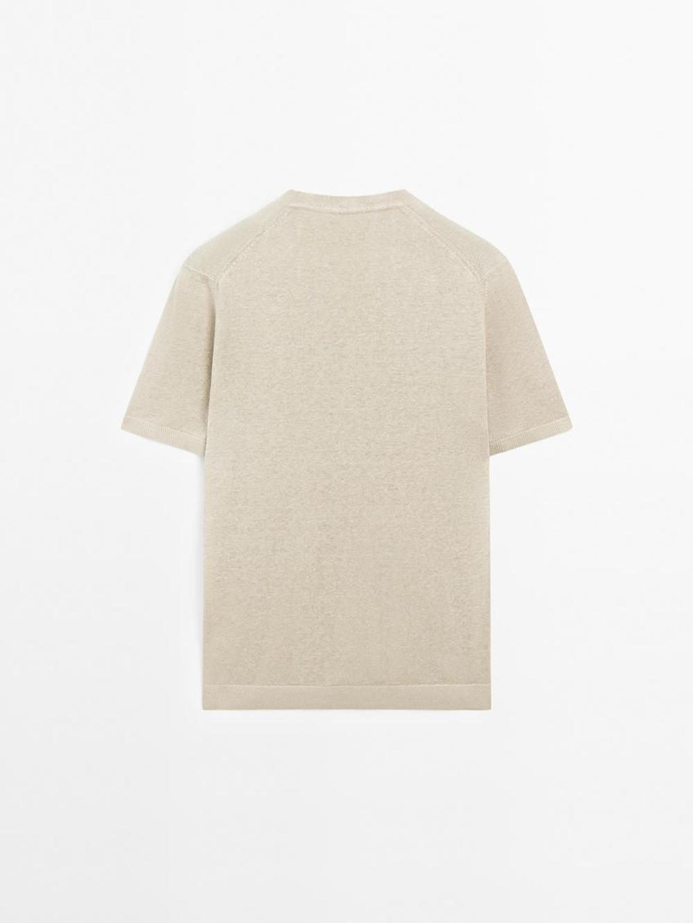 Massimo Dutti Трикотажная футболка с короткими рукавами из 100% льна, каменно-серый