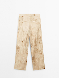 Massimo Dutti Брюки прямого кроя из струящейся ткани с металлическим блеском, ванильный