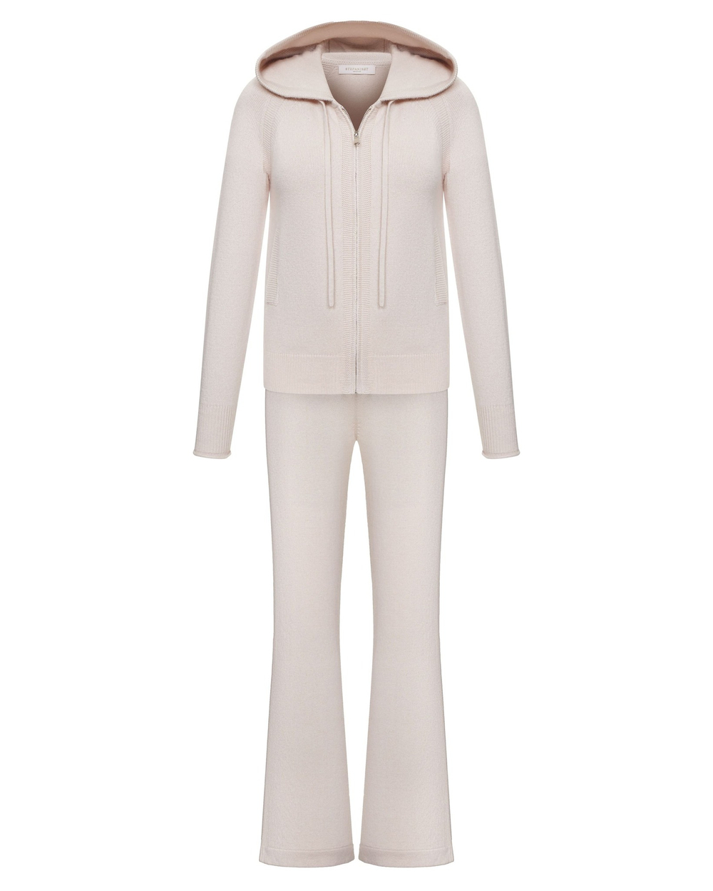 Комплект кардиган на молнии с капюшоном и брюки прямые из кашемира, пудровый