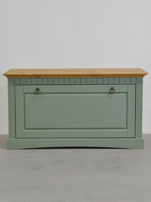 Скамья в прихожую Неаполь 93х50х39 см из массива сосны, деревянная обувница, эвкалипт антик