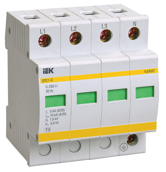 Ограничитель импульсных перенапряжений ОПС1-D 4Р 5/10кА 230B IEK