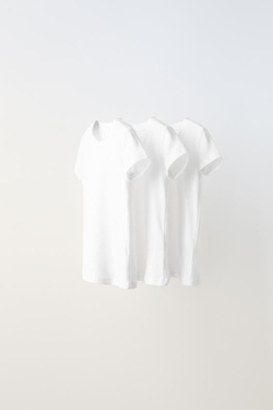 ZARA НАБОР ИЗ ТРЕХ ФУТБОЛОК, БЕЛЫЙ