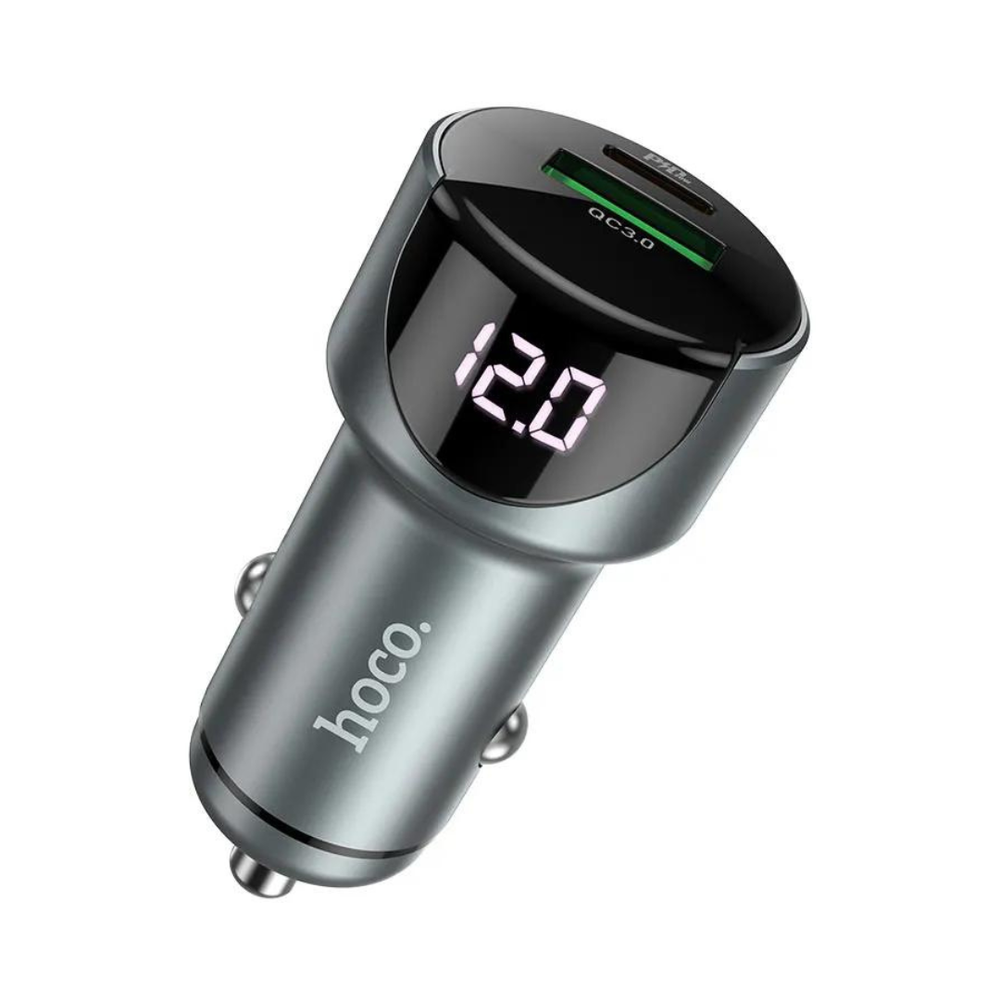 Автомобильное зарядное устройство Hoco Z42 Light Road 1xUSB-A, 1xUSB-C, 3А, LED дисплей, быстрая зарядка, серый