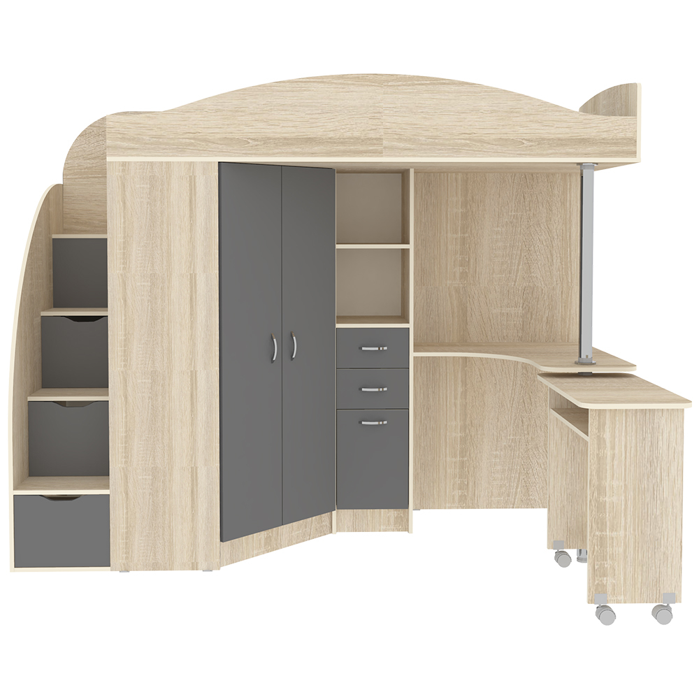 Кровать-чердак КарИВи Юниор 4 Дуб Сонома Темно-серый