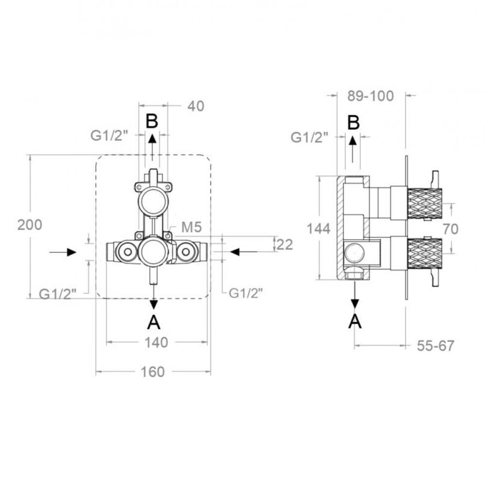 Встраиваемый термостатический смеситель для душа на 2 выхода ODISEA JOYA 598722SCUC медь