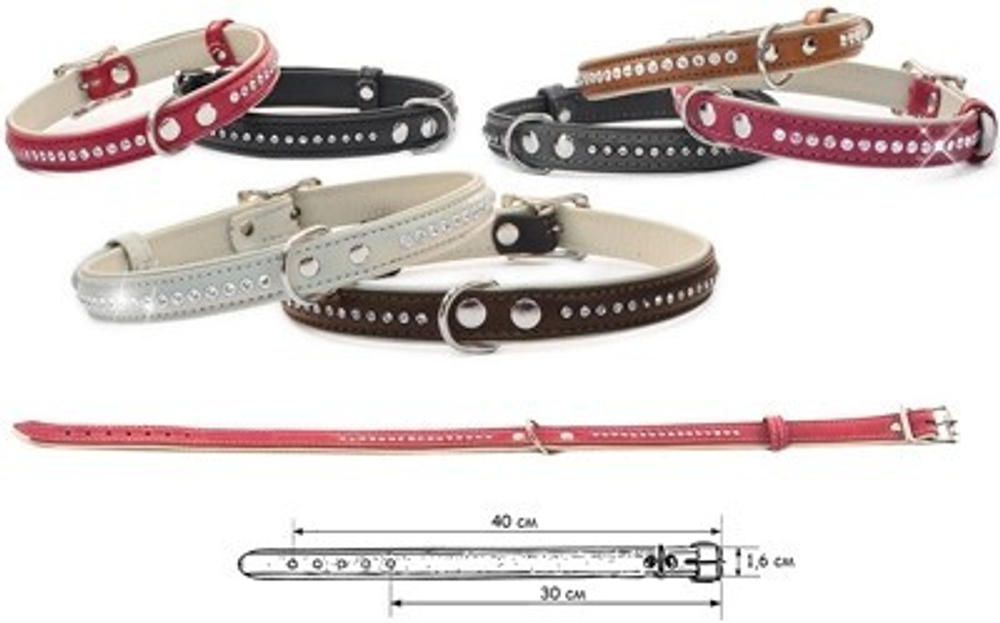 Zoo-M ошейник для кошек и собак классика премиум черный со стразами 14 мм 25-33 см.