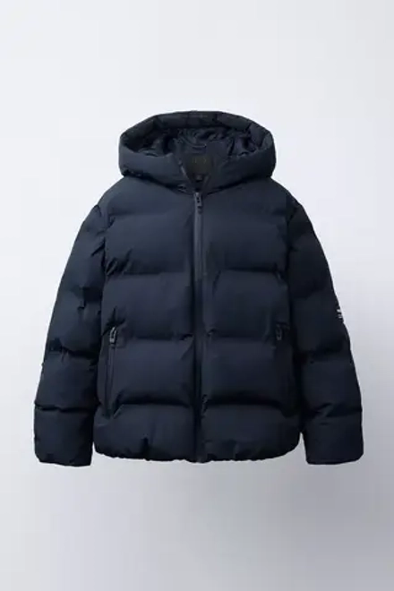 ZARA СТЕГАНАЯ КУРТКА С НАШИВКОЙ WATER REPELLENT, МОРСКОЙ СИНИЙ
