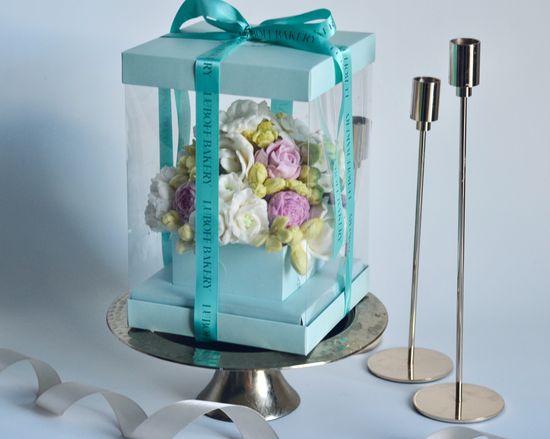 Большая композиция зефирных цветов премиум в коробке аквариуме