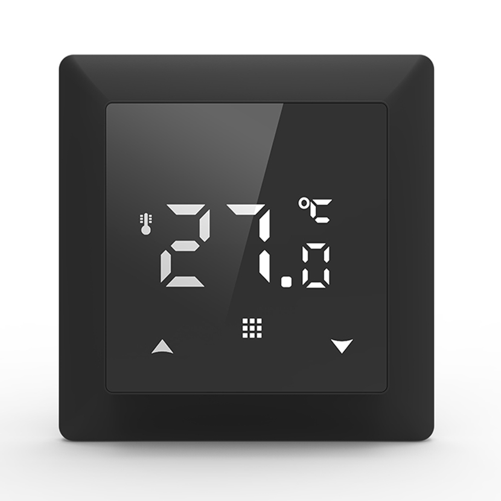 Термостат с датчиком пола программируемый через приложение,  с Wi-Fi,  16A,  размер накладки 55х55мм,  цвет стекло черное