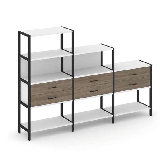 Shelf System Трехсекционный стеллаж четырех/трех/двухярусный с ящиками SN.STM-431 Белый/Вяз Благород