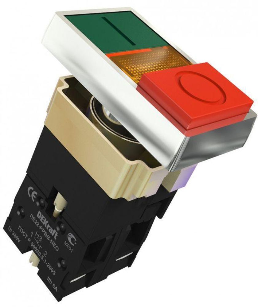 Переключатель на 2 положения I-O ПЕ-22 PPBB d22мм 220В неон зел./красн. DEKraft 25062DEK Переключатель на 2 положения I-O ПЕ-22 PPBB d22мм 220В неон зел./красн. DEKraft 25062DEK