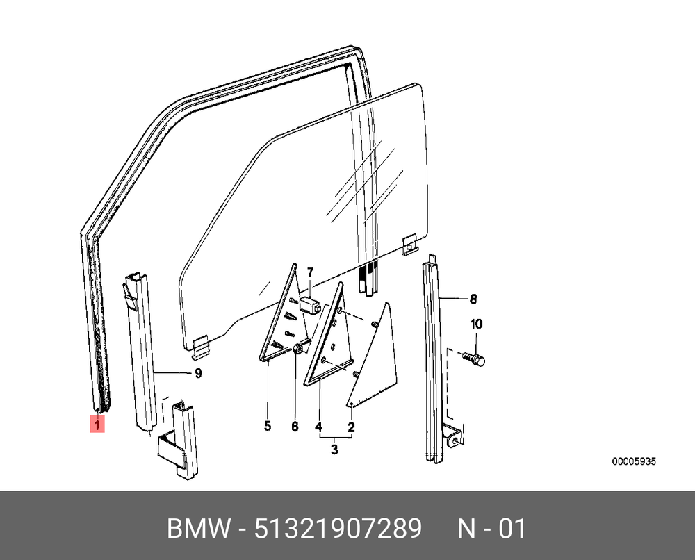 BMW E30 Седан направляющая резинка стекла левая передняя