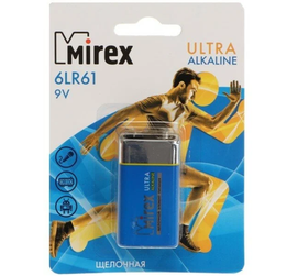 Батарейка алкалиновая Mirex, 6LR61, 9В, 1 шт.