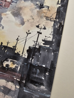 Картина авторская акварельная в паспарту 30х40 см на стену для интерьера "Индустриальный пейзаж"