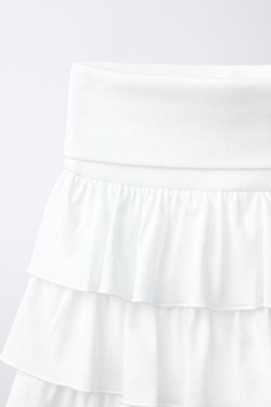 ZARA ЮБКА-ШОРТЫ С ВОЛАНАМИ И ПОЛОСКАМИ, БЕЛЫЙ
